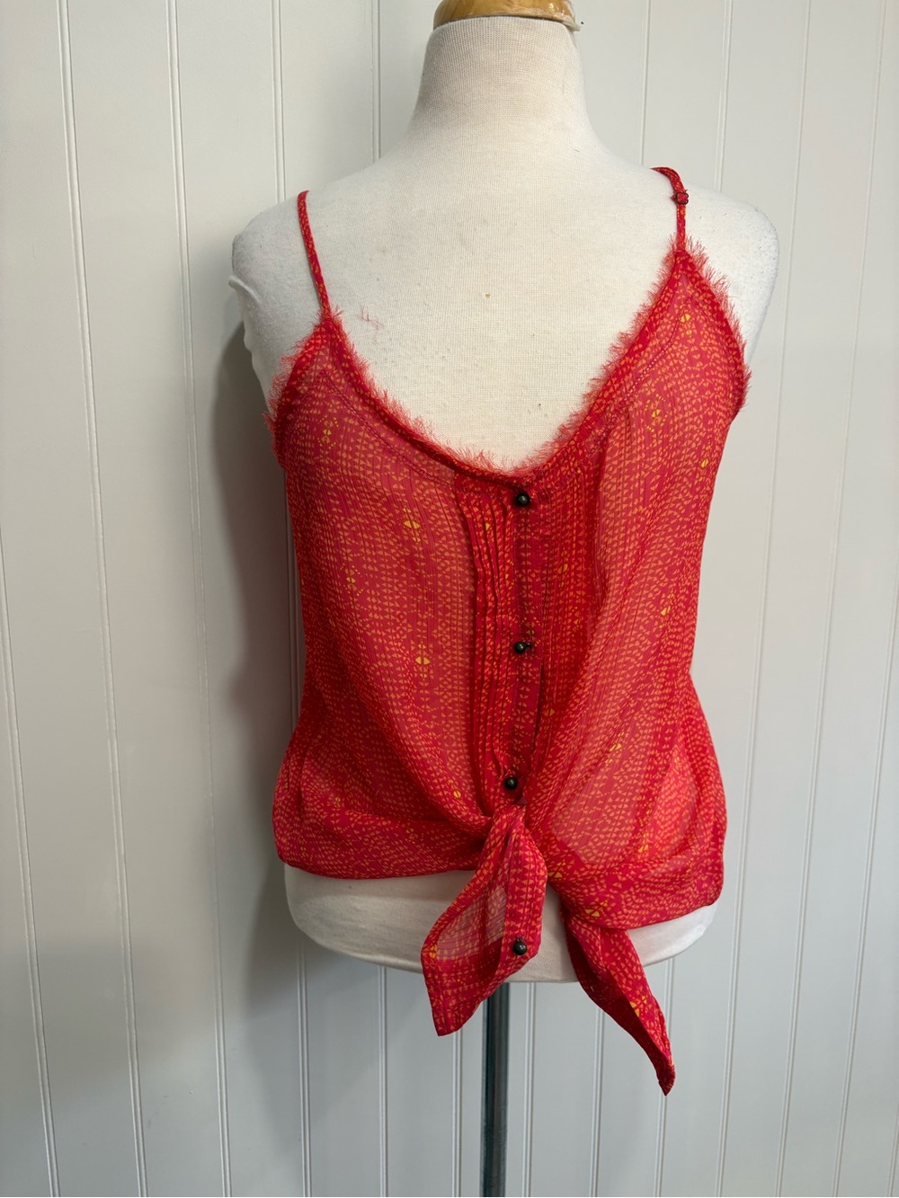 Arizona Jeans Sheer Tie Front Cami Top XL Boho Festival Y2K Coral Pink